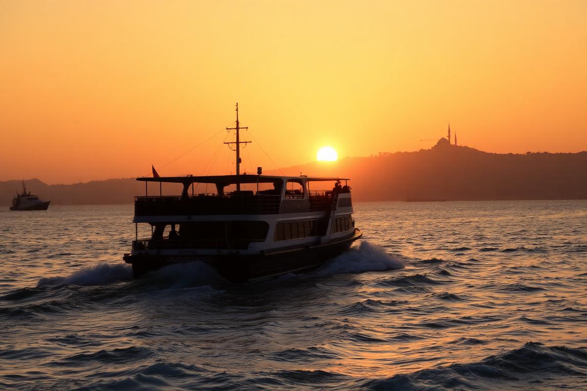 Regresso de ferry ao pôr do sol